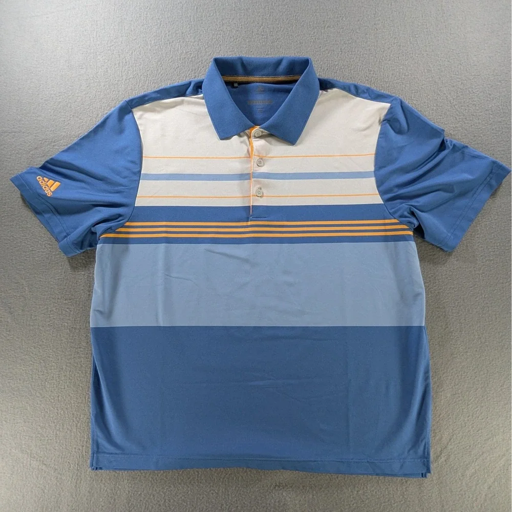 Adidas Mens Golf Performance Striped Polo Shirt Size M Blue Orange White